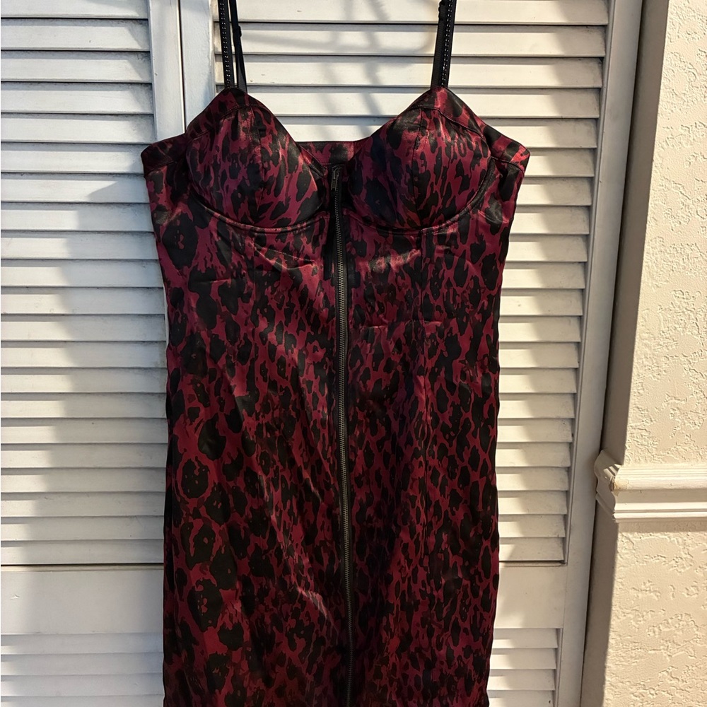 Guess Wine Red and Black Leopard Mini Dress